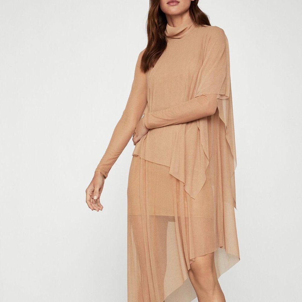 BCBGMaxAzria Asymmetrical Turtleneck Midi Dress